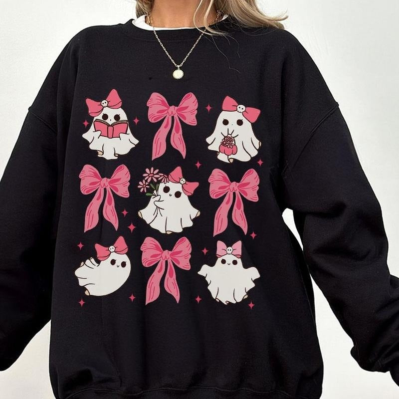 Coquette Halloween Sweatshirts, Spooky Season T-shirts, Cute Ghost Sweatshirt, Shirt For Women, Cute Spooky T-shirts,...
