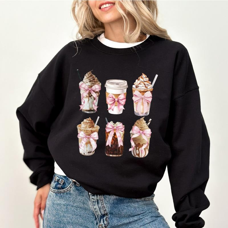 Coquette Iced Coffee Coquette Sweatshirt, Iced Coffee Club Vintage Sweater, Coffee Lover Apparel, Mom Coffee Crewneck,...