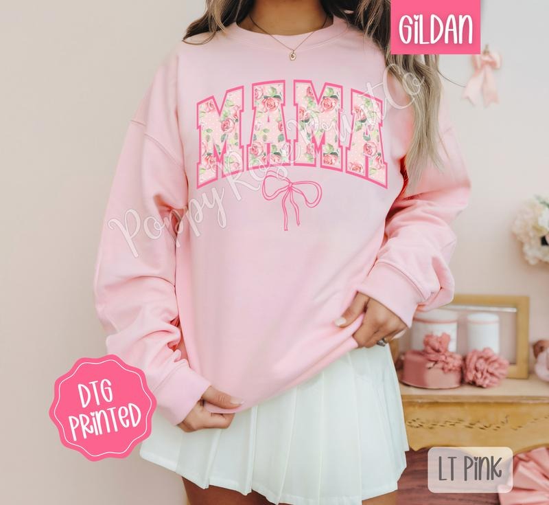 Coquette Mama Sweatshirt, Cute Mom Sweater, Trendy Floral Bow Crewneck, Mother's Day, Gift for Her T-Shirts, Hoodie