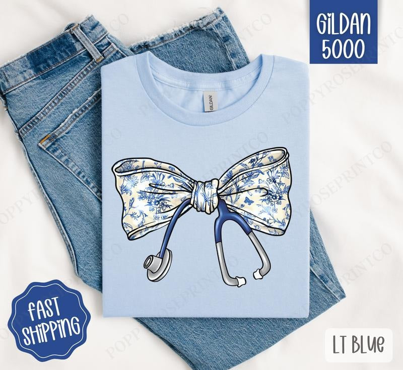Coquette Nurse Bow Shirt Gildan, RN Tee, Gift for Nurse, Trendy Women's Tshirt Plus Sizes Hoodie, Sweatshirt | PureTeeCo.com