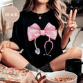 Coquette Nurse Stethoscope Bow Shirt, Coquette Bow Nurse Sweatshirt, Nurse Christmas Shirt, Soft Girl Nurse Gift, Pink...