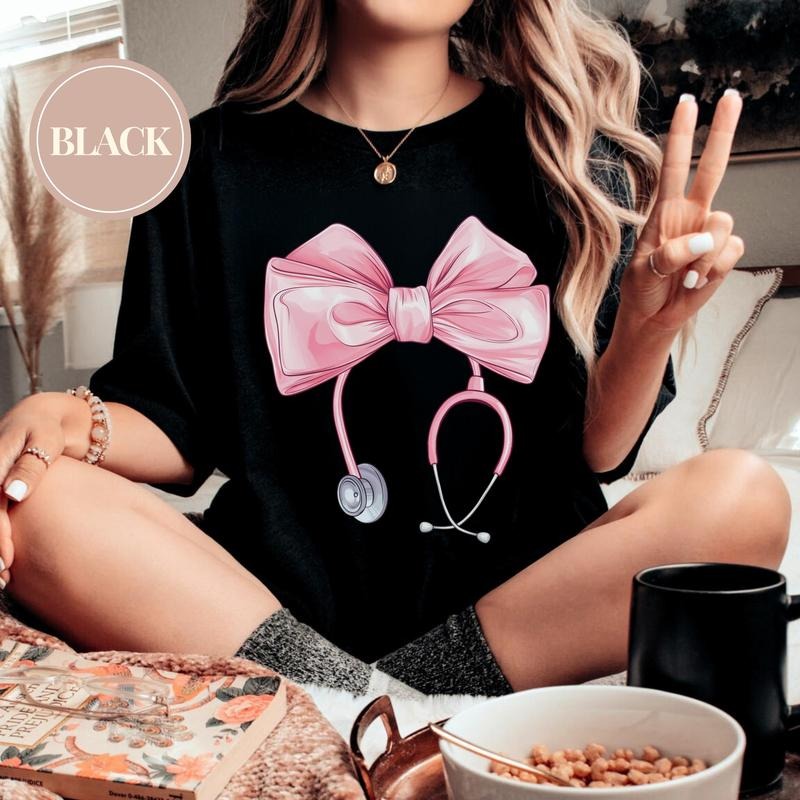 Coquette Nurse Stethoscope Bow Shirt, Coquette Bow Nurse Sweatshirt, Nurse Christmas Shirt, Soft Girl Nurse Gift, Pink...
