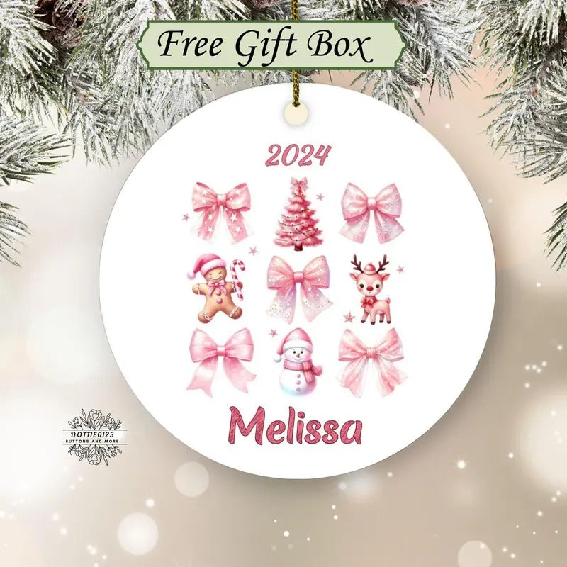 Coquette Ornament-Pink Bow Bauble-Pink Christmas Ornament-Pink Coquette gift for her-Pink Bows and Christmas...