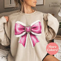 Coquette Pink Christmas Sweatshirt - Unisex Loose Fit Pullover with Bow Design - Fabric T-Shirts, Hoodie | PureTeeCo.com