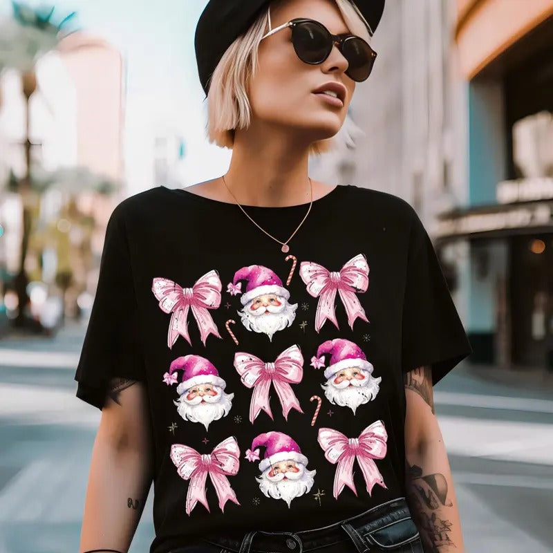 Coquette Pink Christmas, Pink bow Sweatshirt, Santa Holiday Season, Coquette Pink Bow Xmas Shirt, Holiday Vibes, Cozy...