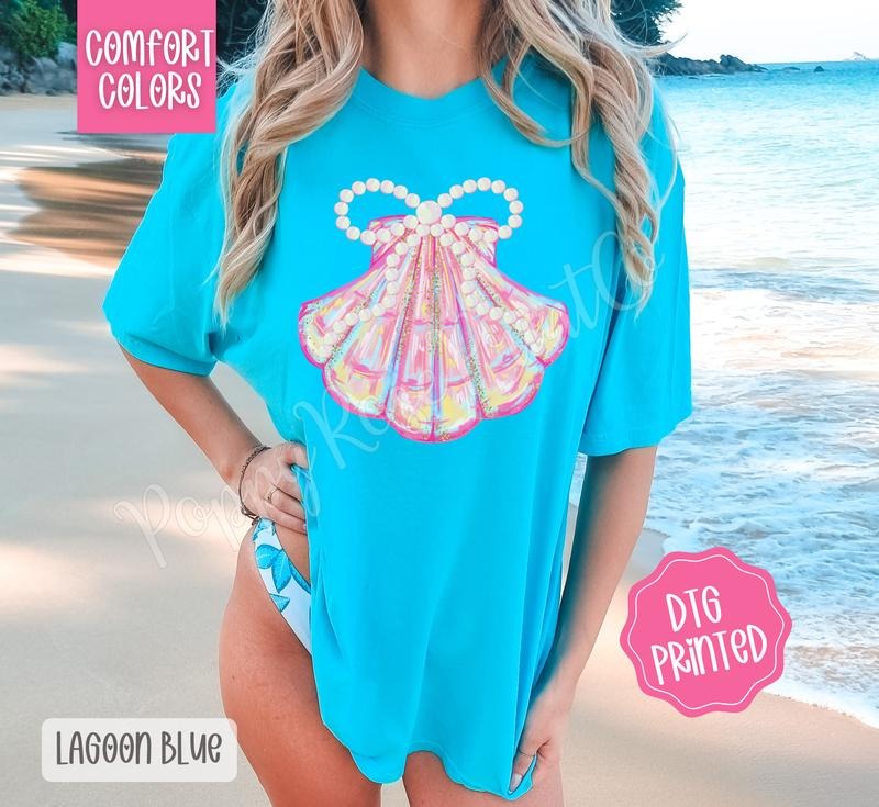 Coquette Sea Shell Comfort Colors Tshirt, Cute Summer Tee, Girly Beach Shirt Hoodie, Sweatshirt | PureTeeCo.com