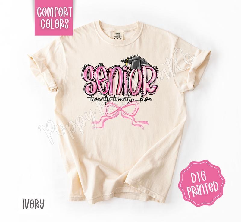 Coquette Senior Comfort Colors Shirt, Cute Graduation Tshirt, Trendy Bow Tee, Gift for Her Hoodie, Sweatshirt | PureTeeCo.com