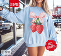 Coquette Strawberry Sweatshirt, Cute Berry Bow Crewneck, Trendy Women's Sweater, Gift for Her T-Shirts, Hoodie