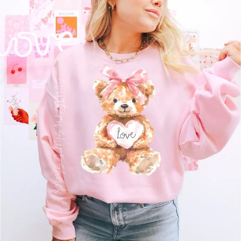 Coquette Teddy Bear Sweatshirt ~ Light Pink T-Shirts, Hoodie | PureTeeCo.com