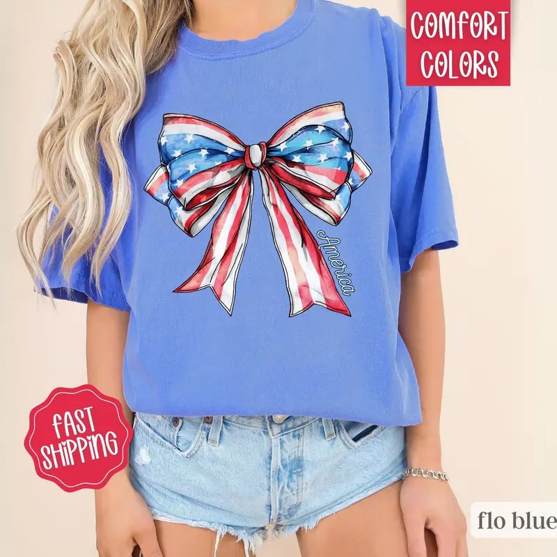 Coquette USA Bow Shirt Comfort Colors, America Shirt for July 4th, Memorial Day Shirt, USA Shirt, Election Shirt,...