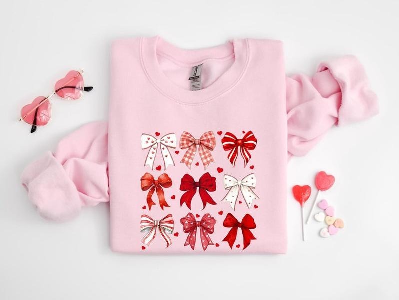 Coquette Valentine Heart Bow Sweatshirt, Retro Valentine Shirt, Valentines day Bow Shirt, Coquette Bow T Shirt, Bow...
