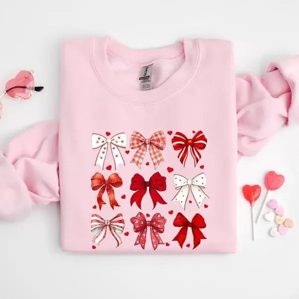 Coquette Valentine Heart Bow Sweatshirt, Retro Valentine Shirt, Valentines day Bow Shirt, Coquette Bow T Shirt, Bow...