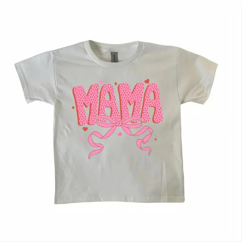 Coquette Valentine Mama Baby Tee, Valentines Pink Bow Baby Tee, Pink Mama Valentines Day Baby Tee Fabric Fit Hoodie,...
