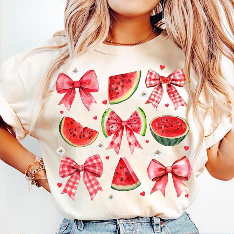 Coquette Watermelon Preppy Mama Watermelon Glitter Cute Watermelon Floral Everyday Preppy Summer Girly Summer T-Shirt...