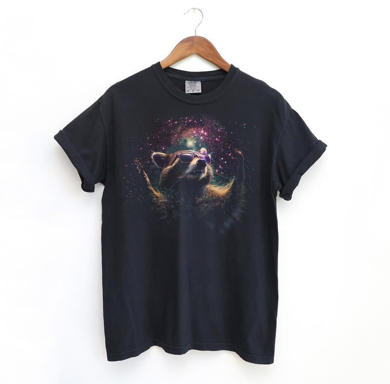 Cosmic Raccoon T Shirt, Vintage Comfort Colors Graphic Tee Hoodie, Sweatshirt | PureTeeCo.com