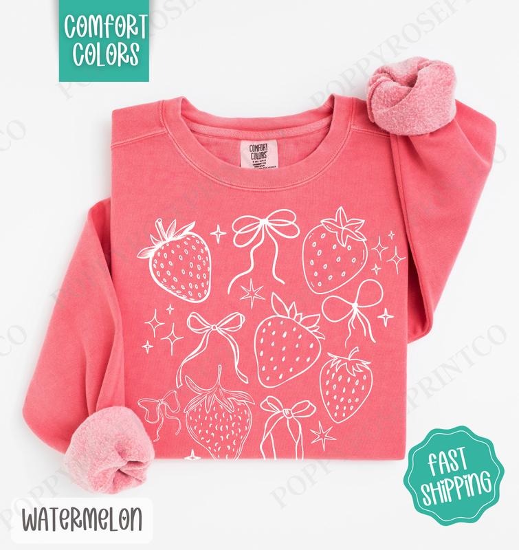 Cottagecore Strawberries Comfort Colors Sweatshirt, Cute Spring Sweater, Fruit Crewneck T-Shirts, Hoodie | PureTeeCo.com