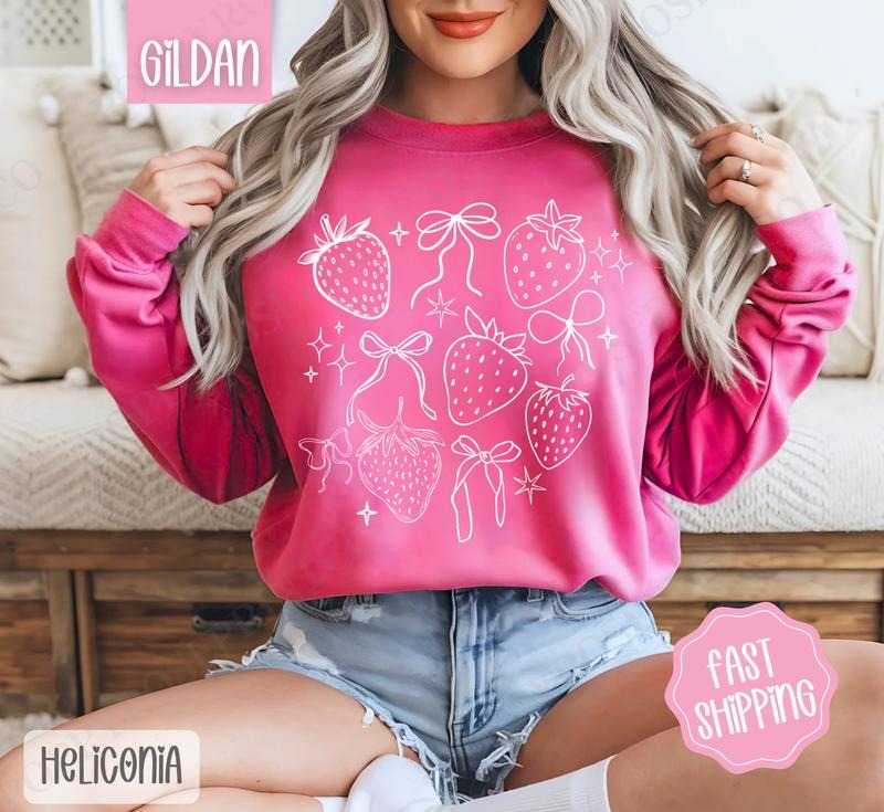 Cottagecore Strawberries Sweatshirt, Cute Spring Sweater, Fruit Crewneck T-Shirts, Hoodie | PureTeeCo.com