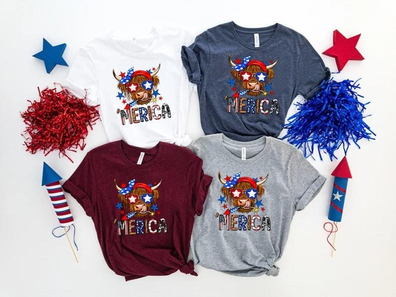 Cow Merica Shirt, America Cow Shirt, American Farm Shirt, American Flag Cow, 4th of July Shirt, Independence Day Tee,...