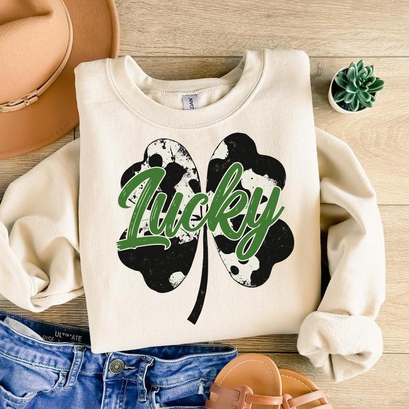 Cow Print Lucky Shamrock St Patricks Day Retro St Patty's Day shirt Hoodie, Sweatshirt | PureTeeCo.com