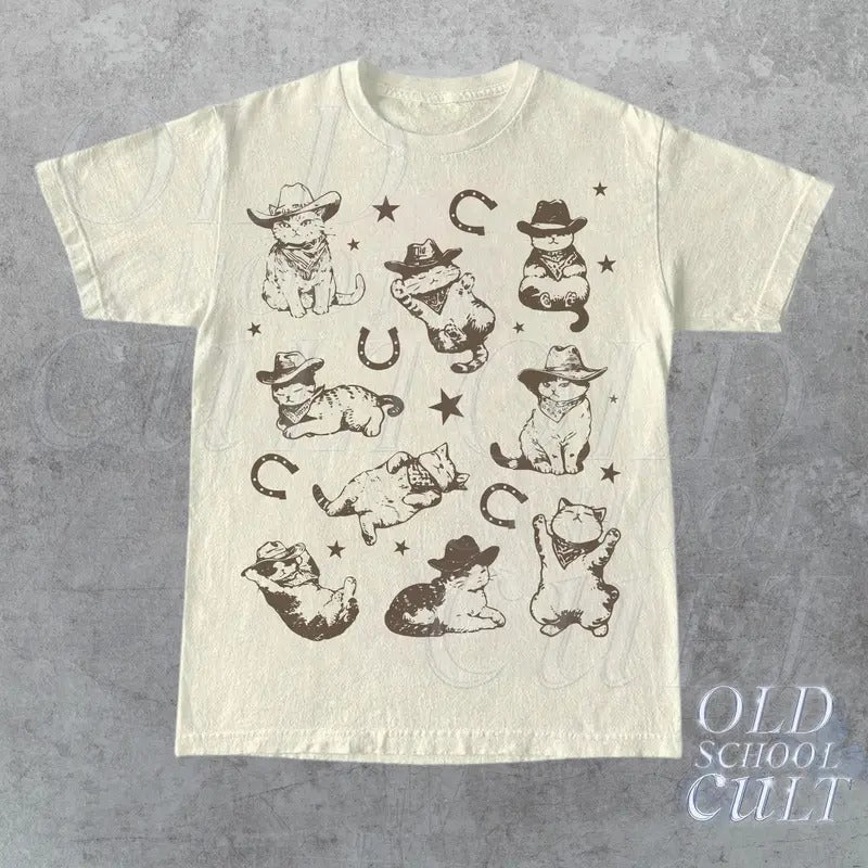 Cowboy Cats And Kittens Western Cowboy Vintage T-Shirt, Retro 90s Cowgirl Desert Shirt, Funny Ranch Cat T Shirt, Cat...