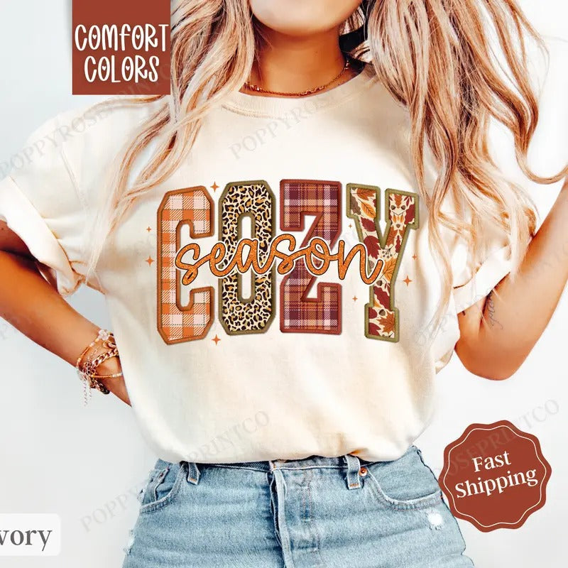 Cozy Season Shirt Comfort Colors, Womens Fall Pumpkin Shirt, Womenswear Oversized Crewneck Hoodie, Sweatshirt | PureTeeCo.com