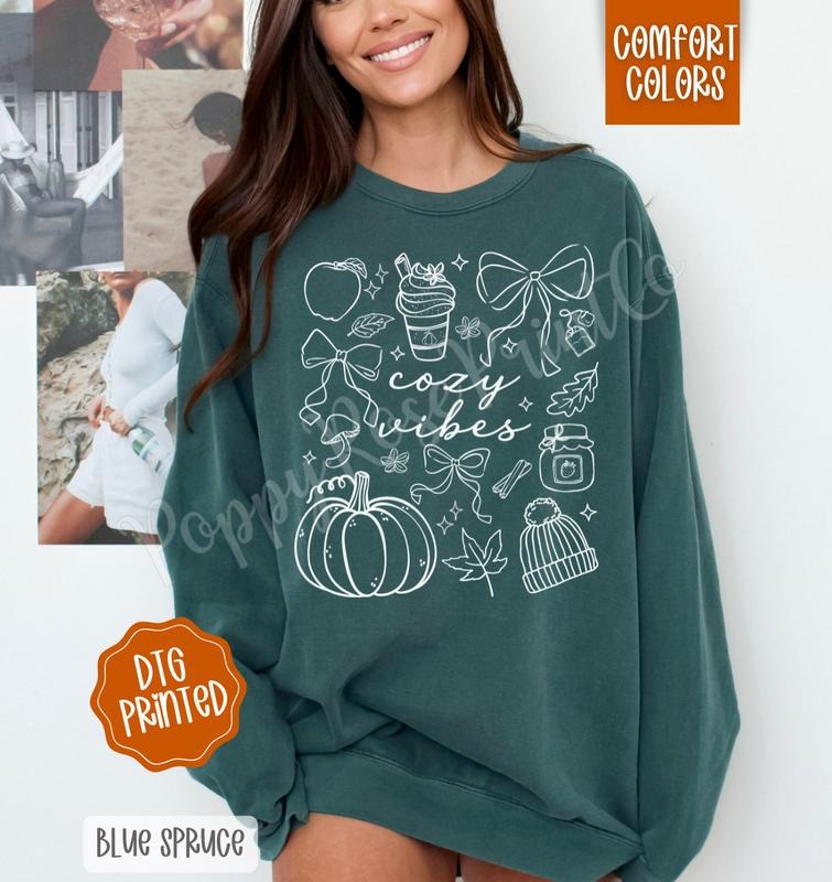 Cozy Vibes Comfort Colors Sweatshirt, Trendy Fall Crewneck T-Shirts, Hoodie | PureTeeCo.com