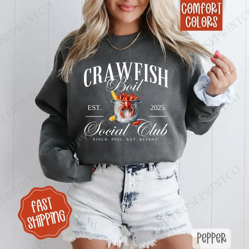 Crawfish Boil Social Club Comfort Colors Sweatshirt, Crawfish Season Women's Crewneck, Cute Women's Sweater T-Shirts, Hoodie