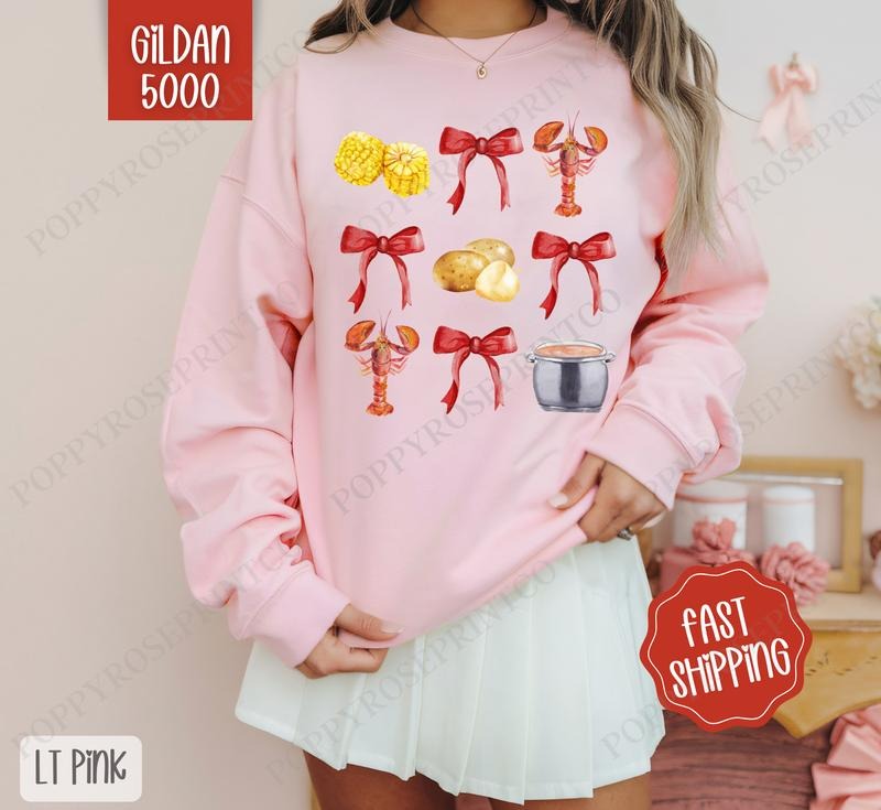 Crawfish Coquette Sweatshirt, Crawfish Crewneck, Cute Women's Sweater T-Shirts, Hoodie | PureTeeCo.com