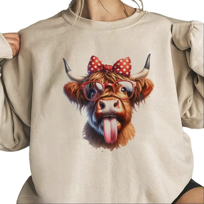 Crazy Highland Cow Sweatshirt Unisex Funny Heifer Cheeky Cow With Polka Dot Bow T-Shirt Hoodie | PureTeeCo.com
