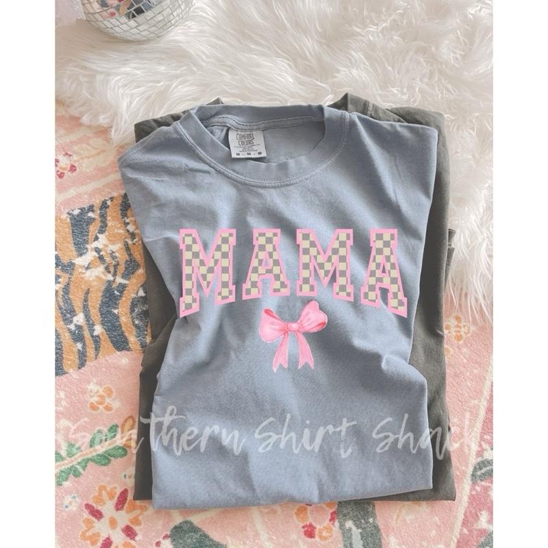 Cream checkered coquette mama T shirt  | Granite comfort colors t shirt Hoodie, Sweatshirt | PureTeeCo.com
