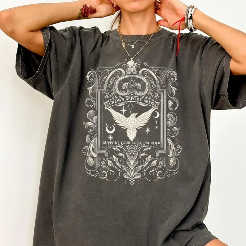 Crows Before Bros Support Your Local Murder Shirt, Funny Crows Before Bros Vintage Crow Shirt,  Crow Celestial Mystical...