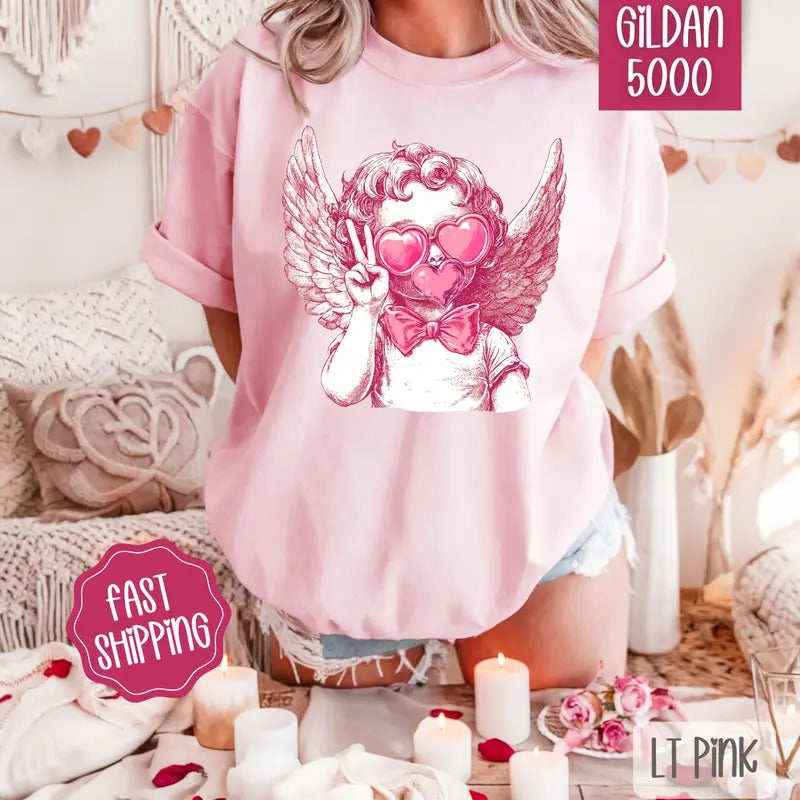 Cupid Bubble Shirt Gildan, Valentine's Day Women's Tee, Holiday Women's Tshirt Plus Sizes Hoodie, Sweatshirt | PureTeeCo.com