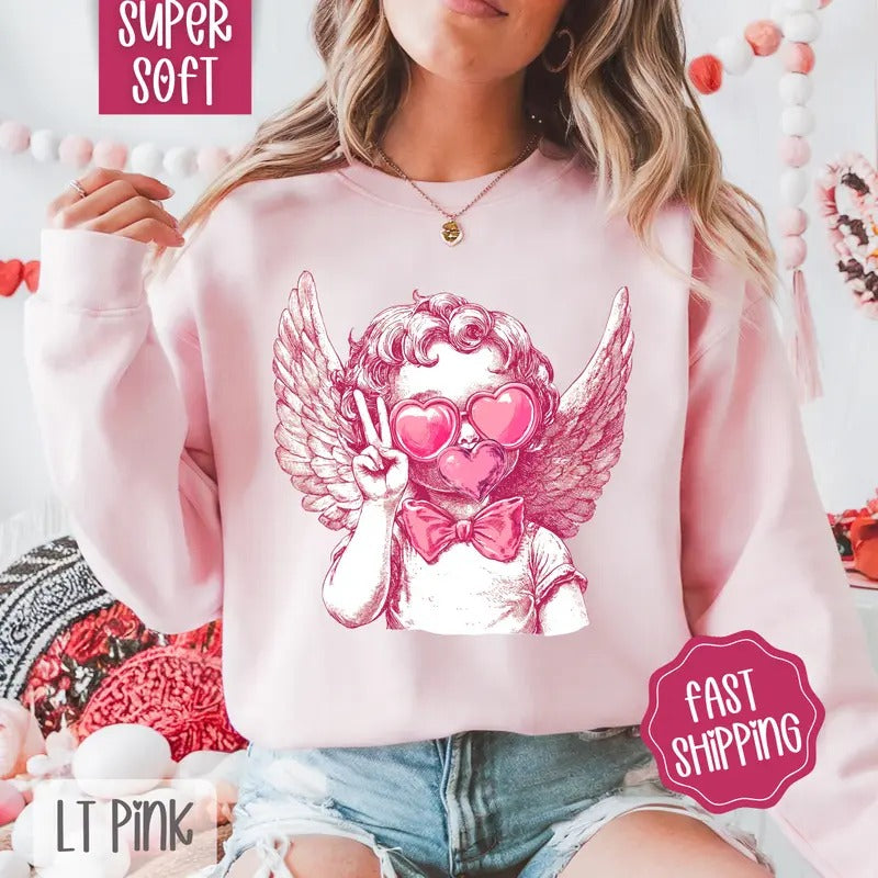 Cupid Bubble Sweatshirt, Valentine's Day Crewneck, Holiday Women's Sweater T-Shirts, Hoodie | PureTeeCo.com
