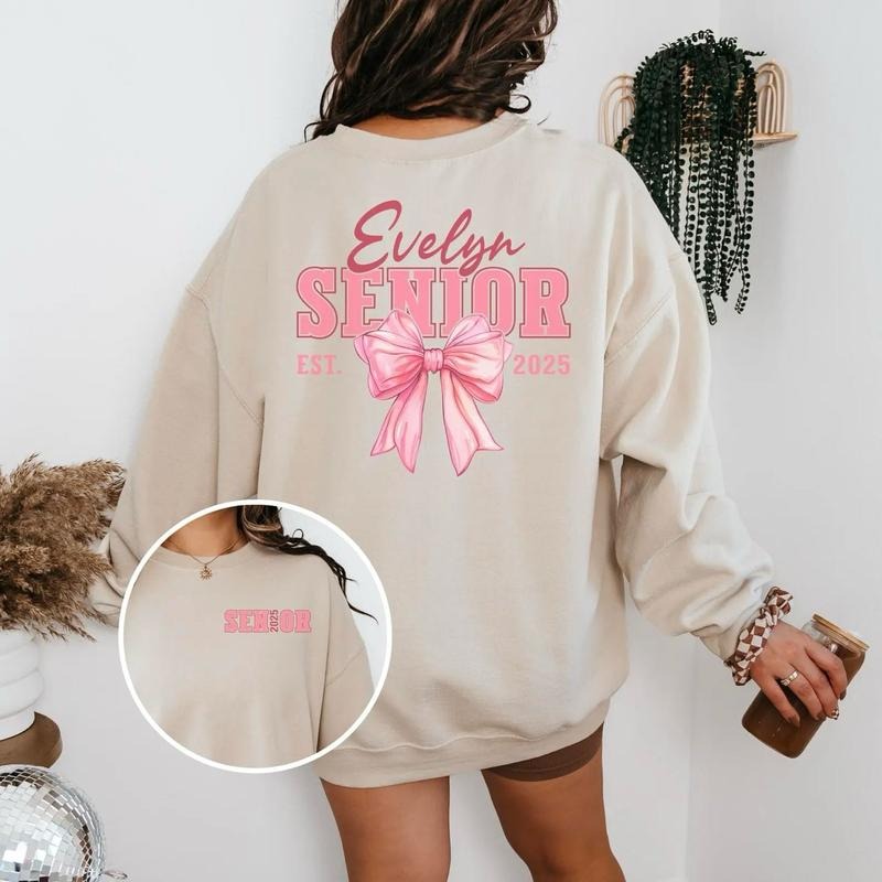 Custom Coquette Bow Senior Sweatshirt, PersonalizednSenior 2025 Shirt, Class of 2025 Sweatshirt, Graduation Shirt, High...