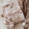 Custom Embroidered Mama Sweatshirt With Kids Names On Sleeve, Personalized Mom Embroidery Hoodie, Birthday Outfits, Baby...