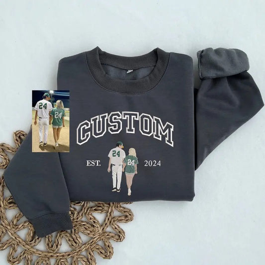 Custom Embroidered Portrait From Photo Sweatshirt, Couple Sweatshirt, Custom Portrait, Wedding Portrait, Matching Sweatshirt, Couple Gift