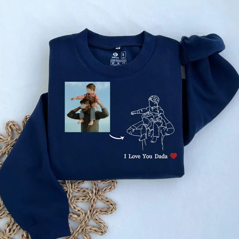 Custom Embroidered Portrait Sweatshirt From Photo, Custom Line Art Sweatshirt, Mother's Day Gift, Father's Day Gift,...