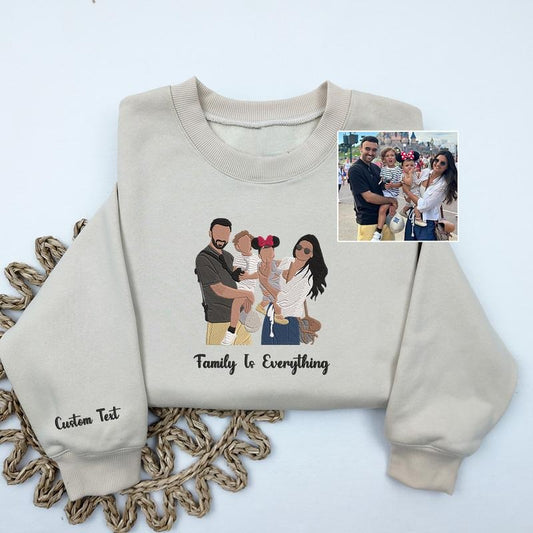 Custom Embroidered Portrait Sweatshirt from Photo, Personalized Family Portrait Sweatshirt, Custom Text, Mothers Day Gift, Fathers Day Gift
