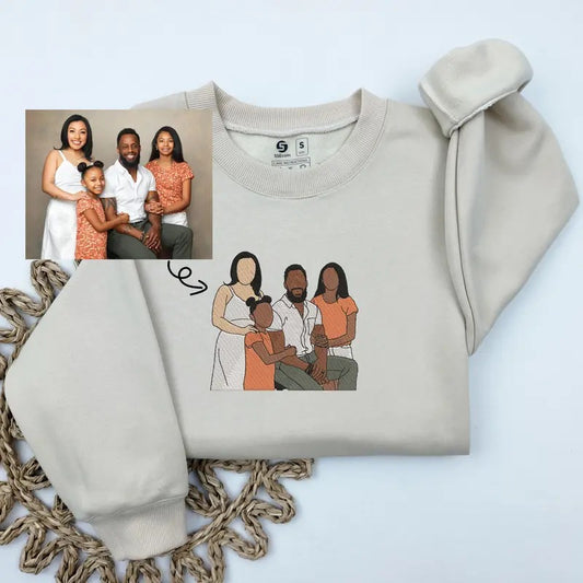 Custom Embroidered Portrait Sweatshirt, Custom Embroidered Photo On Sweatshirt, Mothers Day Gift, Fathers Day Gift, Christmas Gifts