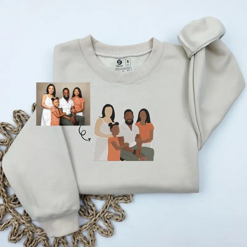 Custom Embroidered Portrait Sweatshirt, Custom Photo On Sweatshirt Embroidered, Mothers Day Gift, Fathers Day Gift,...
