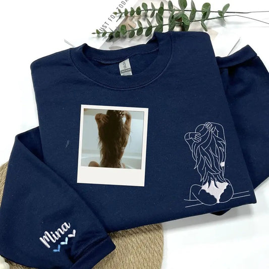 Custom Embroidered Spicy Portrait Sweatshirt Using Your Photo, Personalized Outline Portrait Sweatshirt For Boyfriend Husband, Anniversary Gift