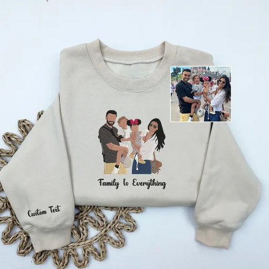 Custom Family Portrait Embroidered Sweatshirt, Personalized Portrait Sweatshirt from Photo, Mothers Day Gift, Fathers Day Gift