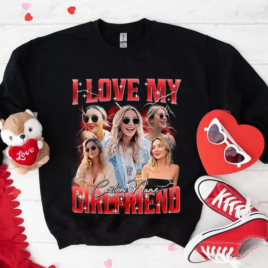 Custom I Love My Girlfriend Shirt, Custom Couples Photo Shirt, Customize Photo Bootleg Idea Tee, Gift For BoyFriends GirlFriends, HL89