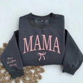Custom Mama Coquette Embroidered Sweatshirt with Kids Name on Sleeve Gift for Mom, Mama Embroidered Shirt, Mother's Day...