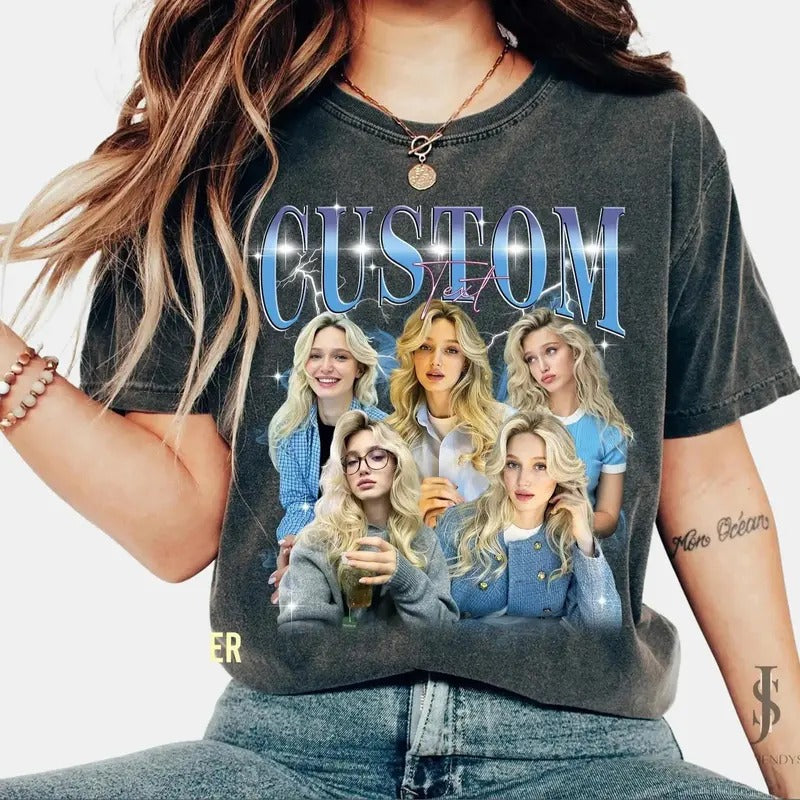 Custom Photo Bootleg Girlfriend 6 Face Valentine T-Shirt, Shirt with Face on It for Boyfriend Valentine Gift, Pictures Tee for Couple