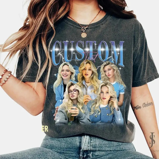 Custom Photo Bootleg Girlfriend 6 Face Valentine T-Shirt, Shirt with Face on It for Boyfriend Valentine Gift, Pictures Tee for Couple