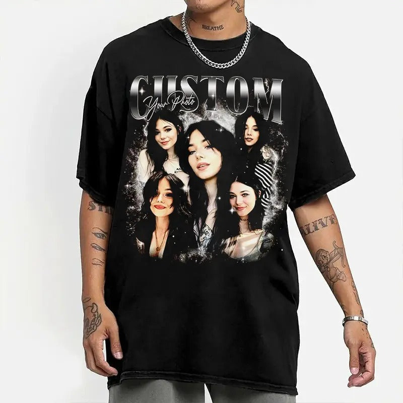 Custom Photos Shirt - Custom Bootleg Rap Tee, Vintage Graphic 90s T-Shirt, Custom Photo, Round Neck, Crewneck, Tropical...