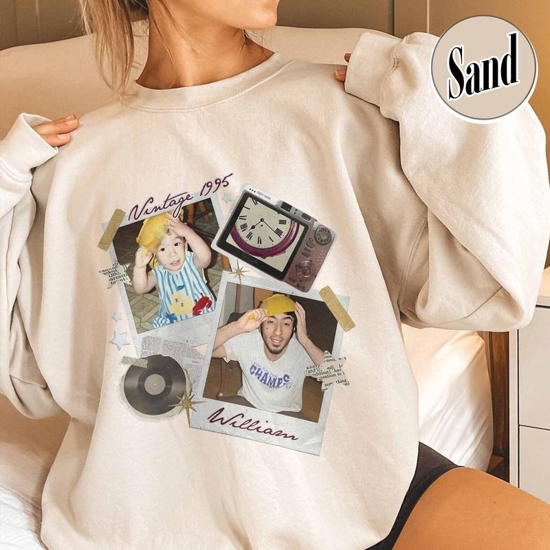 Custom Vintage Photo and Year, Custom Name Sweatshirt With Picture Personalized 30th Birthday Gift, 30th 40th Birthday...