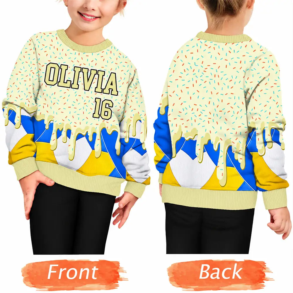 Custom Name Ice Cream Drip For Baseball Basketball Football Lovers - Personalized Unisex Ugly Sweater