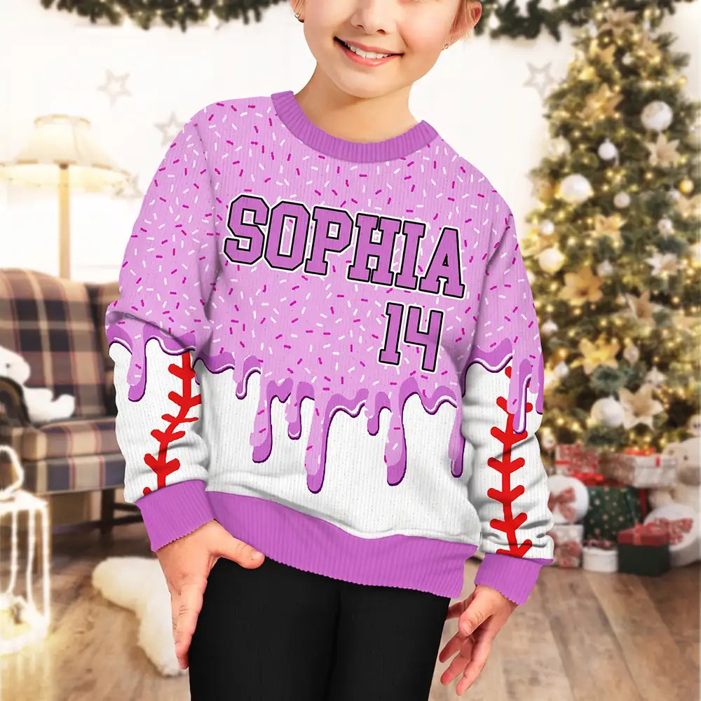 Custom Name Ice Cream Drip For Baseball Basketball Football Lovers - Personalized Unisex Ugly Sweater